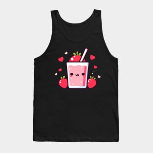 Cute Strawberry Milkshake with Strawberries and Hearts | Kawaii Food Characters Tank Top
